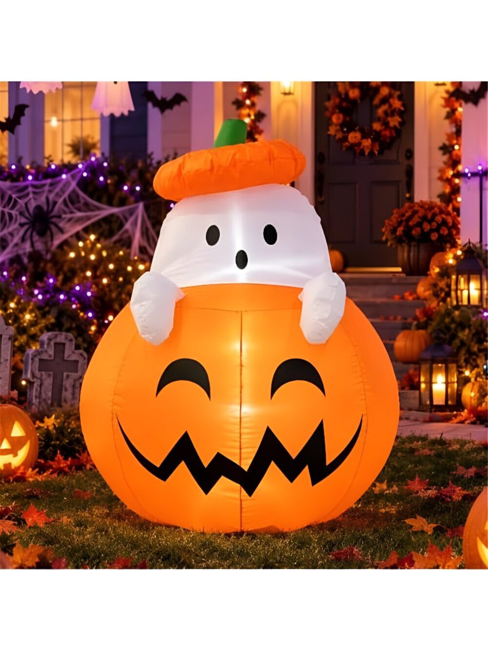 Inflatable Pumpkin Ghost Halloween Decorations Outdoor Blow Up 4ft Giant Cute